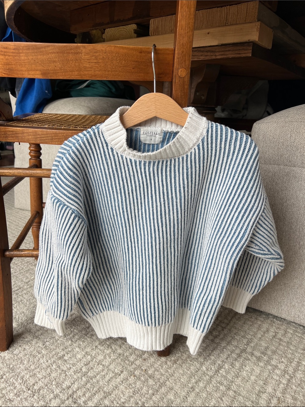 Kids Fostered Collection Striped Blue and White Kids Knit Sweater
